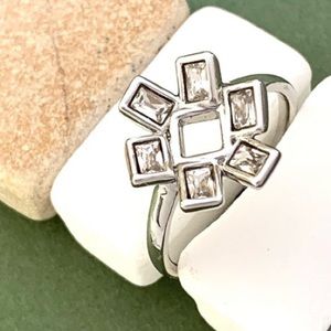 ALEXIS BITTAR Miss Havisham Silver Mosaic Baguette Crystal Ring